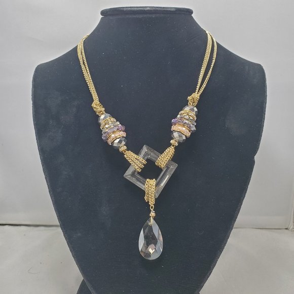 Ali Khan diamond & teardrop necklace with faceted glass beads & Rondelles - Picture 1 of 9